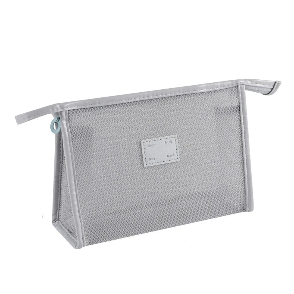 Portable Mesh Handheld Makeup Bag Square Lightweight Storage Toiletry Bag Zipper Large Capacity Transparent Mesh Cosmetic Bag