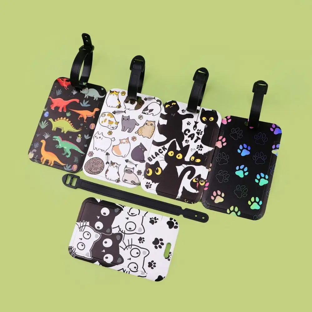 Anti-Lost Listing Plastics Baggage Tag Artistic Suitcase Backpack Hang Rope ID Card Holder Cute Cats Badge Holder