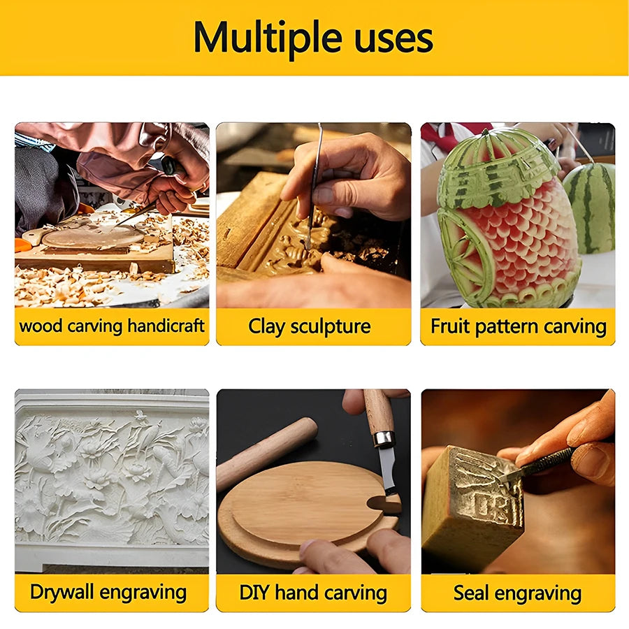 6-12pcs High Manganese Steel Engraving Knife with Wooden Handle Professional Handmade Wood Carving Chisel Tools Kit