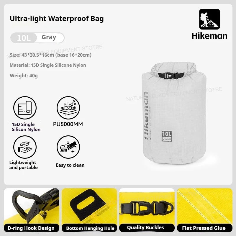 HIKEMAN Ultralight Storage Bag Silicon Coated Waterproof Bag Camping Clothing Stuff Sack Outdoor Compression Bag