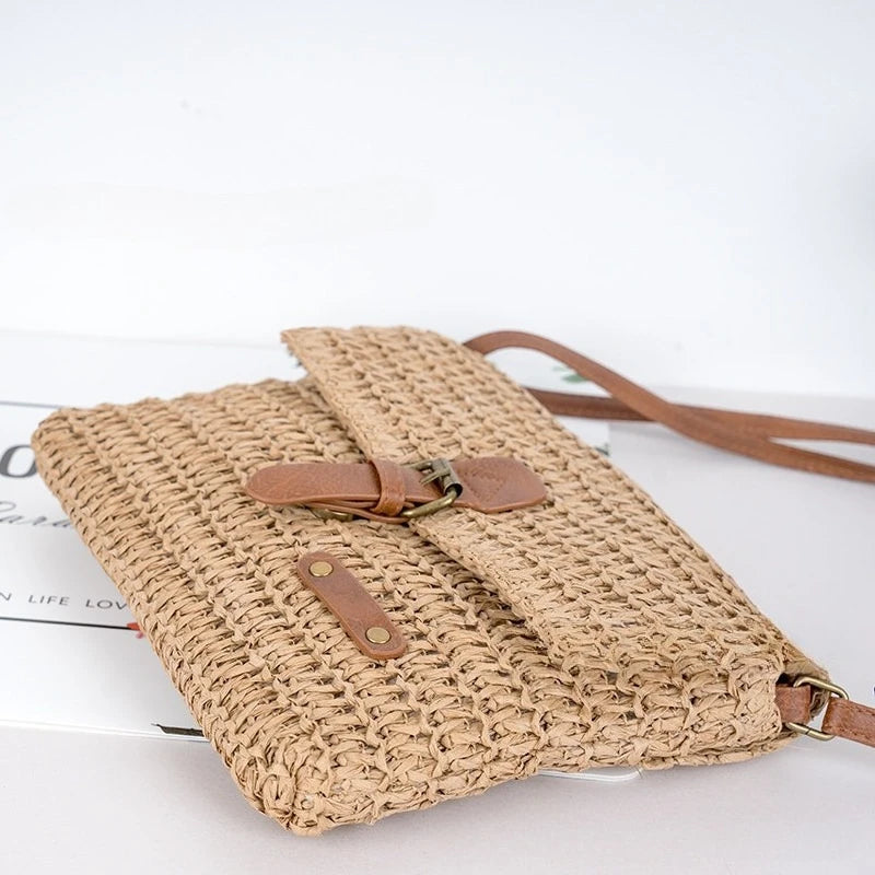 Forest style retro paper rope woven bag, female mini postman crossbody bag, daily commuting, beach versatile shoulder bag