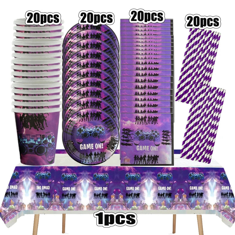 New Shooting Games Party Supplies Fortniton Birthday Decoration Balloons Noise Makers Disposable Tableware Tablecloth Cups Gifts
