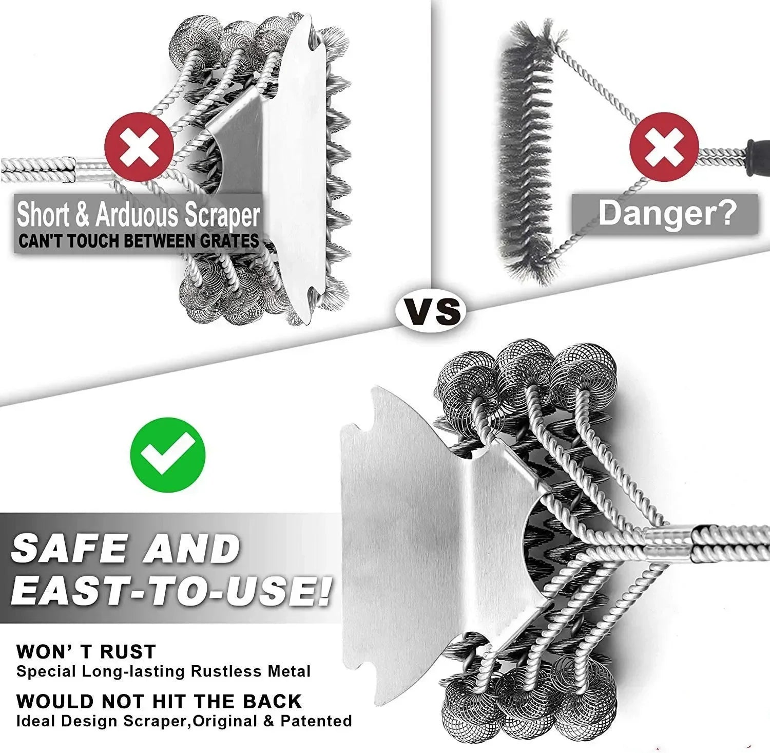 Grill Brush Clean Tool Grill Accessories Stainless Steel Bristles Non-stick BBQ Cleaning Brushes Barbecue Accessories