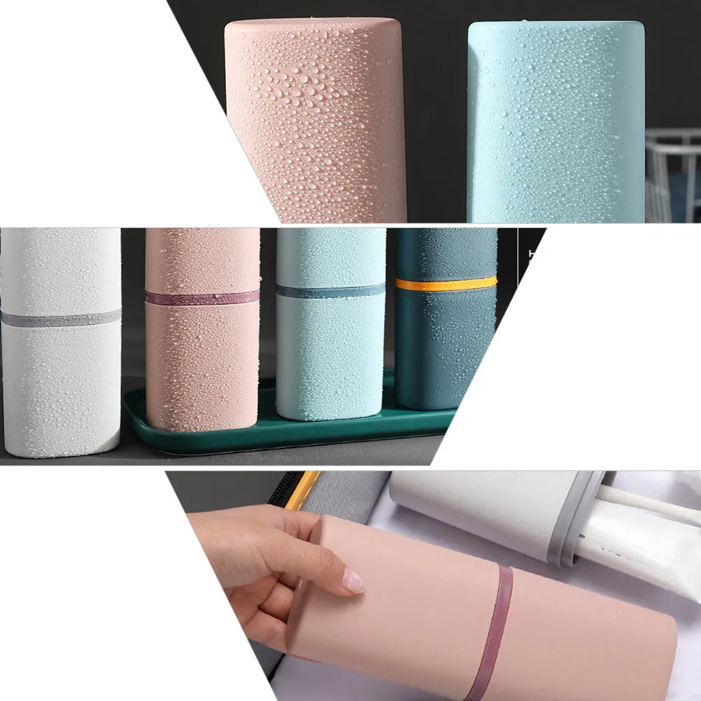 2pcs Portable Toothbrush Case Storage Box Compact Size For Home Travel Use Round Corner Premium Material Washing Cup Container