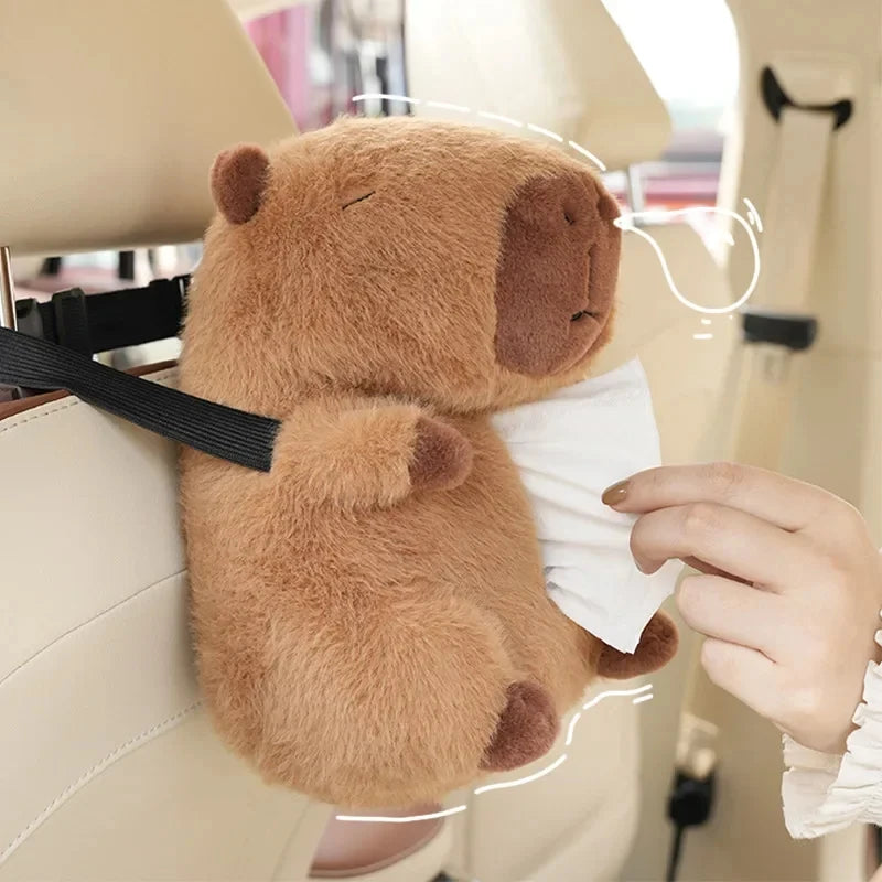 Car Backseat Hanging Tissue Bag Box Plush holder cover Auto Toys Interior Decoration Car Tissue Boxes Capybara Plush accessories