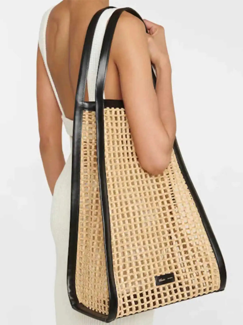Khaite Laffey Grass Woven Tote Bag Large Capacity Hollow Underarm Beach Vacation Single Shoulder Bag Soft Leather Handbag
