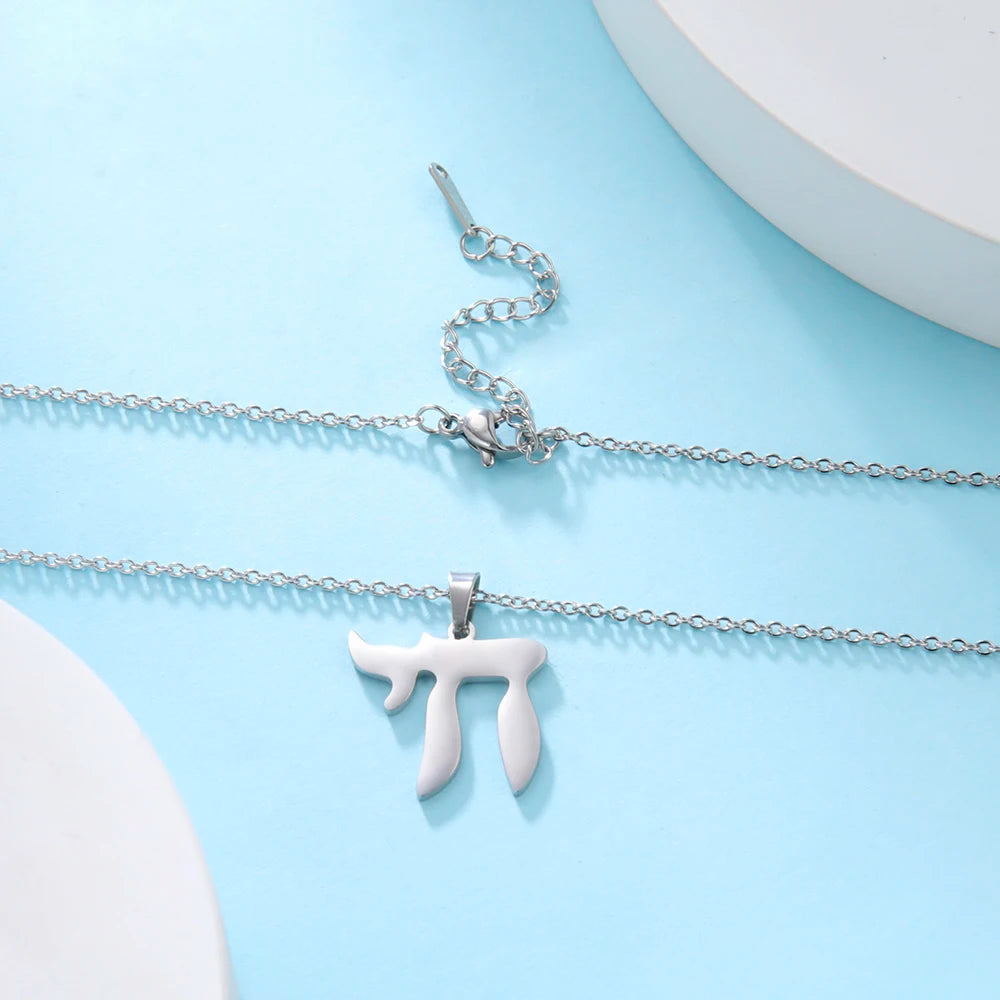 Dawapara Hebrew Letter Hai Chai Necklace Sign of Life Stainless Steel Jewelry Traditional Religious Judaic Jewish Hanukkah Gift