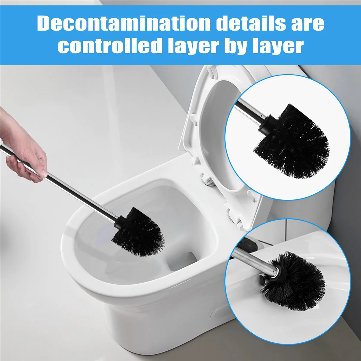 A64E Replacement Stainless Steel WC Bathroom Cleaning Toilet Brush Black Head