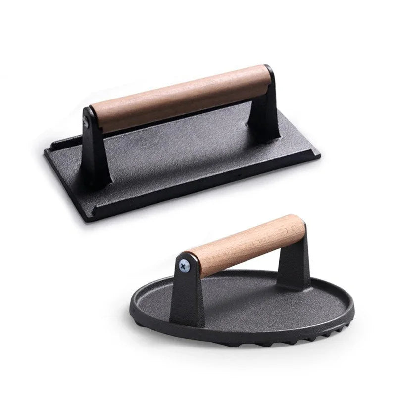 1Pcs Cast iron Steak Burger Press Round Rectangular Heavy-Duty Meat Press With Handle For Flat Top Grill Food BBQ Cooking Tool
