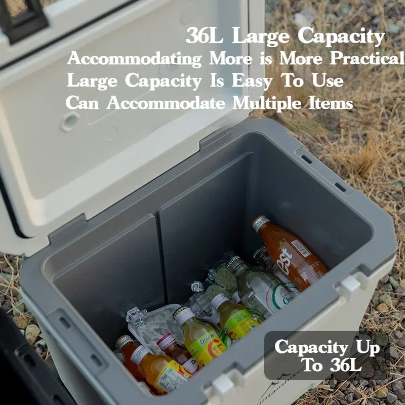 MOUNTAINHIKER 36L Outdoor Refrigerator with Trolley Wheels Incubator Portable Warm Box BBQ Car Pulley Warm Box Refrigerator Box