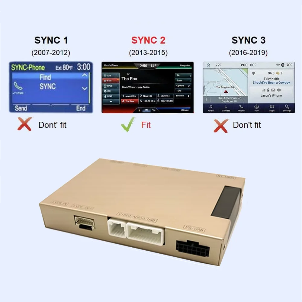 CARABC For Ford Sync2 System Wireless Carplay Android Auto For Explorer Focus Fiesta C-max Edge F-150 Fusion Taurus Decoder Box