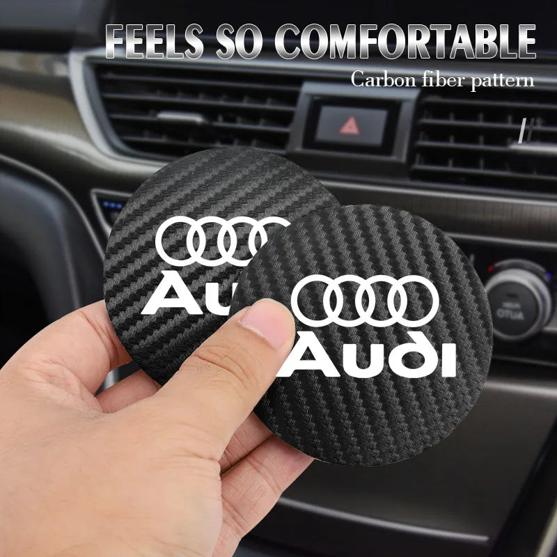 Car Coaster Cup Holder Carbon Fiber Pattern Non-Slip Mat For Audi Sline A4 A3 A6 TT S4 S5 S6 A1 A2 A5 A7 A8 Q1 Q2 Q3 Q4 Q5 Q6 Q7