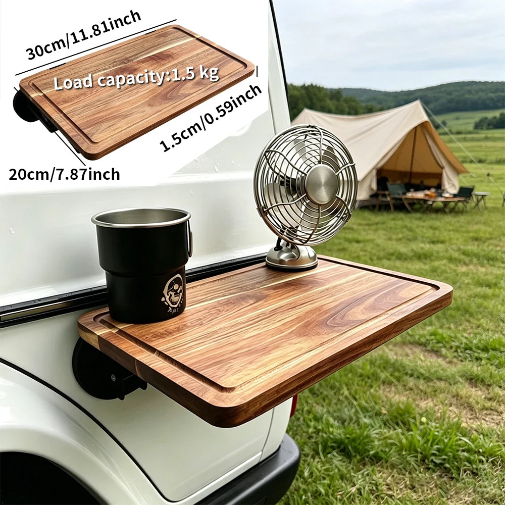 1PC Car Side Folding Wooden Table Outdoor Camping Vehicle Door Mount Tray Auto Cup Holder Storage Rack SUV Travel Accessory