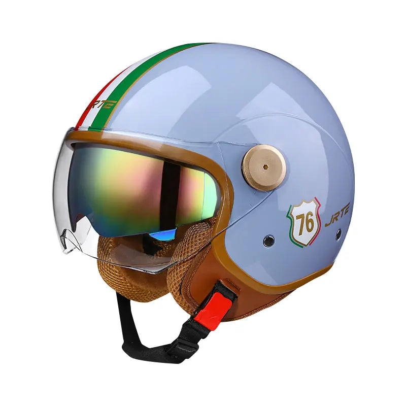 Fashion Grey Double Lens Open Face Motorcycle Helmets DOT ECE Approved Men Women Vintage Jet Helmet Retro 3/4 Open Half Helmet