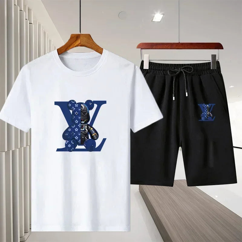 2025 Summer New Men Women Cotton Breathable T Shirt Shorts Two Piece Set Outdoor Casual Short Sleeve Sports Tracksuit Outfit
