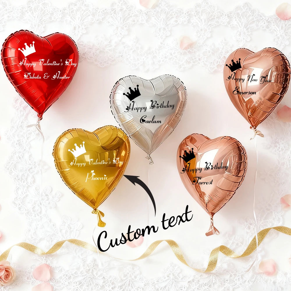 Custom Heart Balloon Customizable Personalized Name Text Home Party Decoration Crown Balloon Birthday Gift Custom Name Balloon