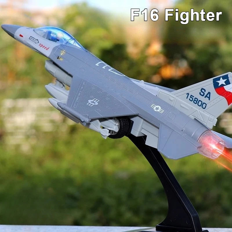 Alloy F16 Fighter model acoustooptic return force aviation military aircraft model Toy Ornament Gift