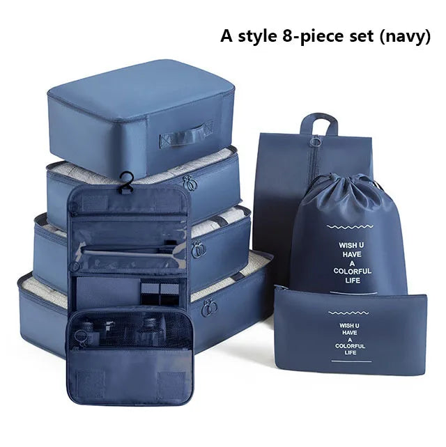 9Pcs Travel Packing Cubes Set Waterproof Luggage Organizer with Drawstring Pouches for Clothes Shoes Cosmetics Underwear - Suitc