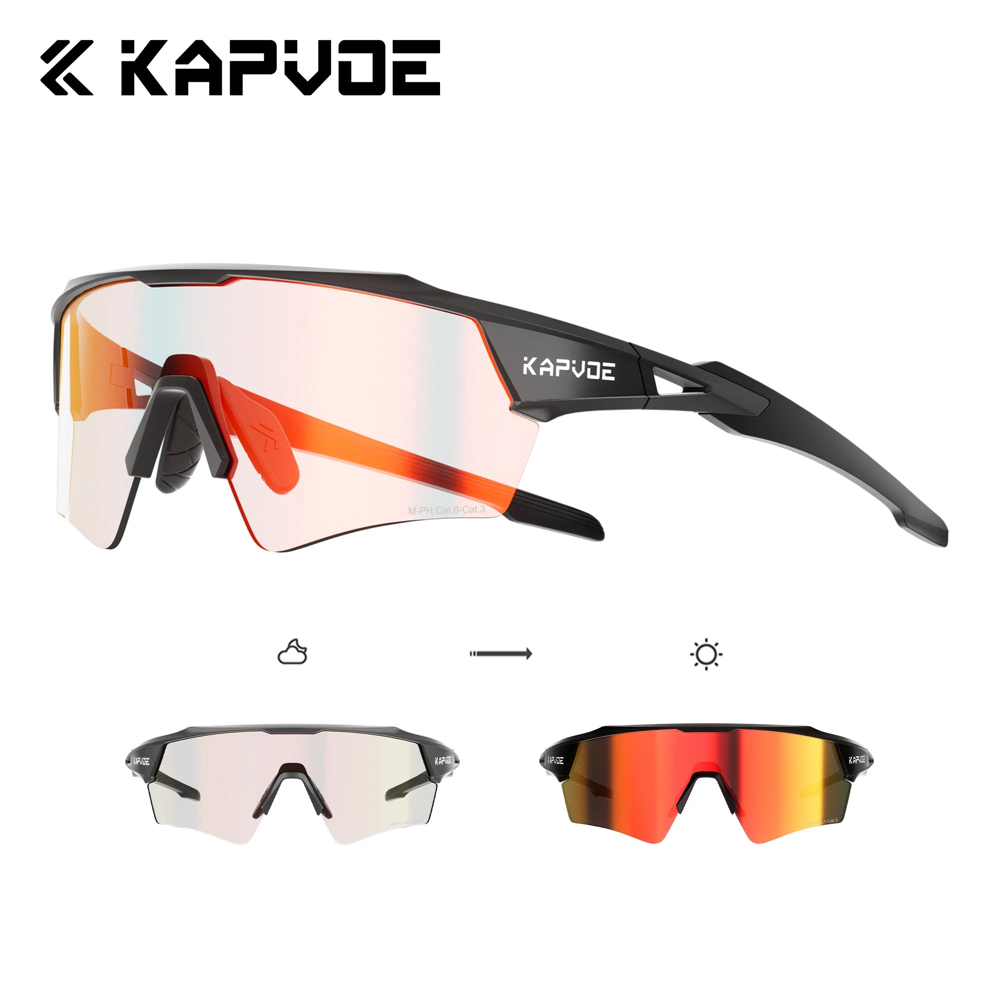 Kapvoe Hot Shadowless Photochromic Cycling Glasses Lighteight UV400 Sunglasses Men Women Bike MTB Eyewear Riding Outdoor Running