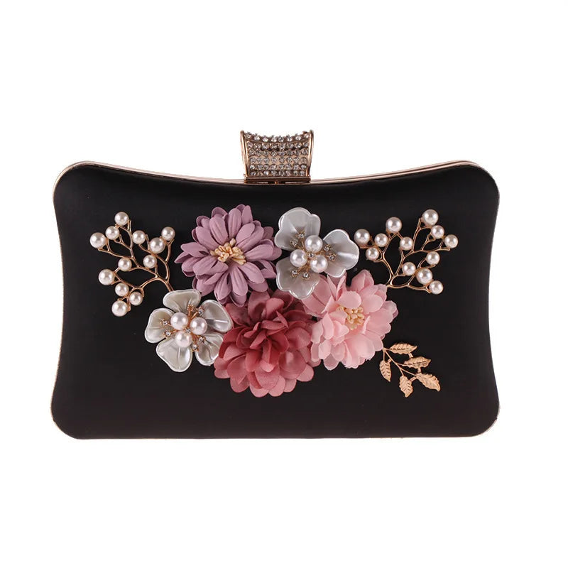 Floral Cute Women Evening Bags Dress Rhinestones Gift Clutch Bags With Shoulder Handbags For Wedding Dinner Prom Purse