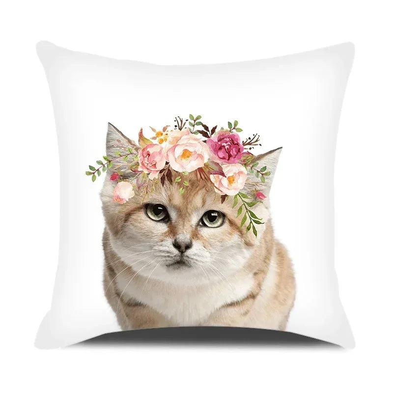 Adorable Pets With Flower Double-sided Printed pillow cover Short plush Suitable living rooms bedrooms sofas throw cushion cover