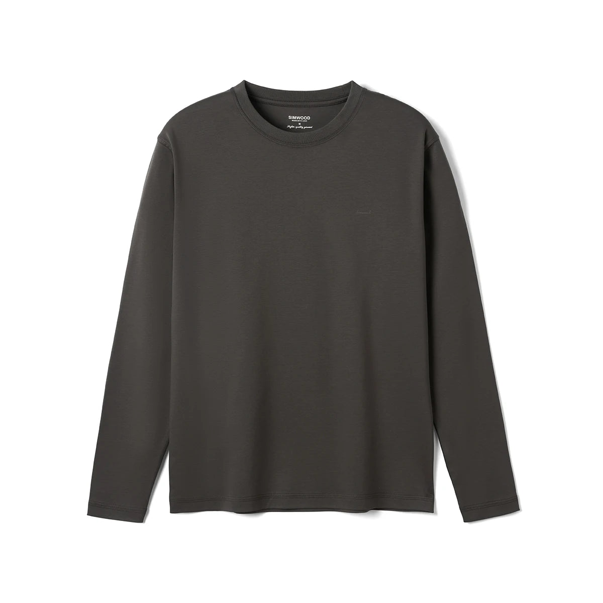 SIMWOOD Men's Liquid Ammonia Cotton T-Shirt 215gsm Ultra-Soft & Smooth Regular Fit Long Sleeve Top Silky Comfort Autumn For Men