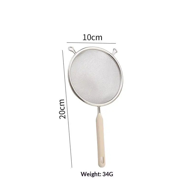Durable 304 Stainless Steel Residue Filter With Plastic Handle Fine Mesh Strainer Flour Sieve Oil Skimmer Spoon Kitchen Utensils