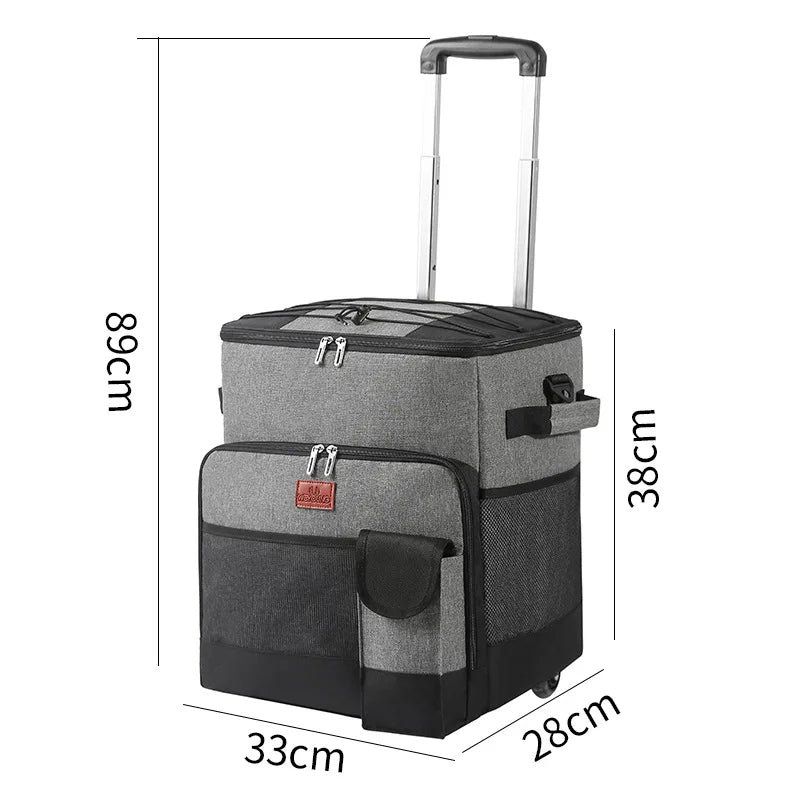 Folding Ice Box Cooler with Wheel Camping Storage Bag Insulated Thermal Coolers for Drinks Beer Can Large Fishing Beach Ice Bag