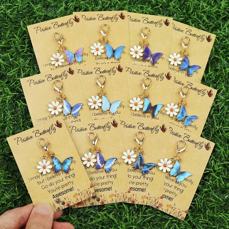 12-Piece Blue Butterfly Daisy Keychain Set DIY Bag Charms Key Rings Suitable for Parties, Self-Motivation, Gifts for Friends and Family, Key Ring Making, and Daily Keychain Decoration.