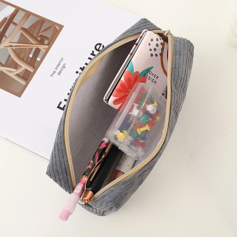 Customised Embroidery/Standard Style 2 Options, Corduroy Cartoon Shark Design Pencil Case, Storage Bag, Back-to-School Season!