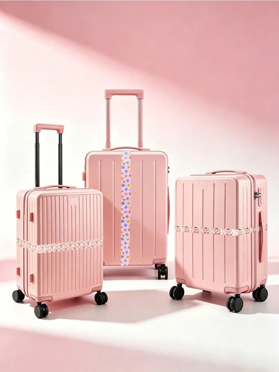 Adjustable Luggage Strap for Suitcase, Cute Print Travel Luggage Belt with Buckle, Soft Fabric Anti-loose Suitcase Binding Strap