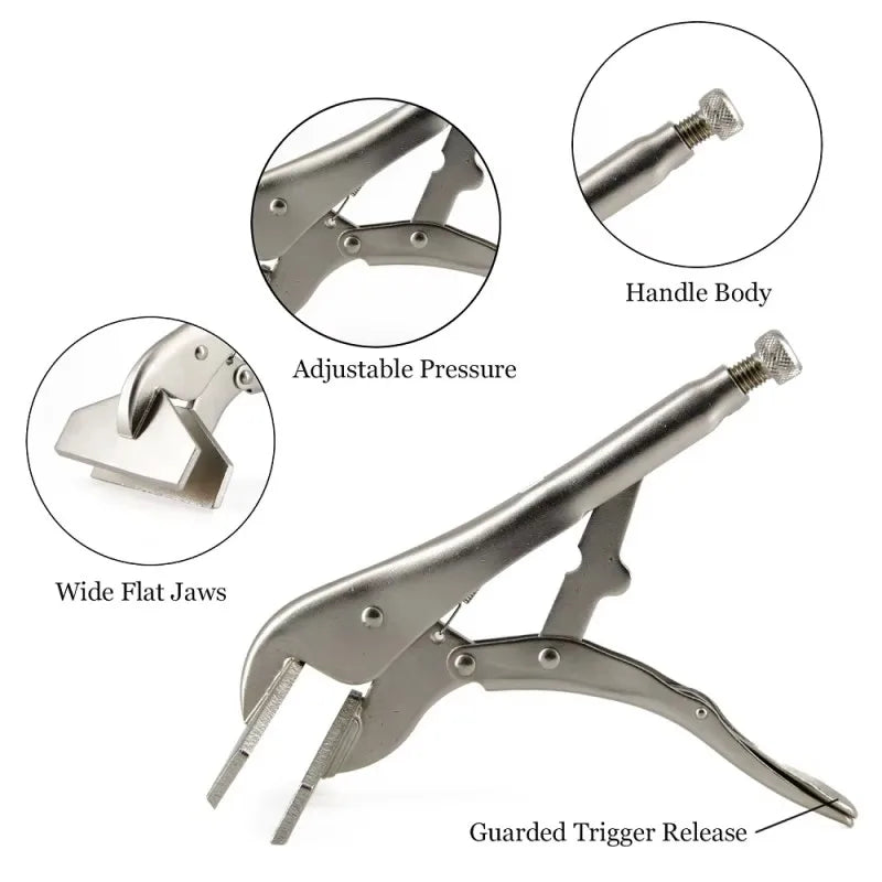 1pc 8-Inch Locking Vice Grip Pliers Adjustable Welding Clamp Ergonomic Handle Carbon Steel Flat Nose Manual Tool for Woodworking