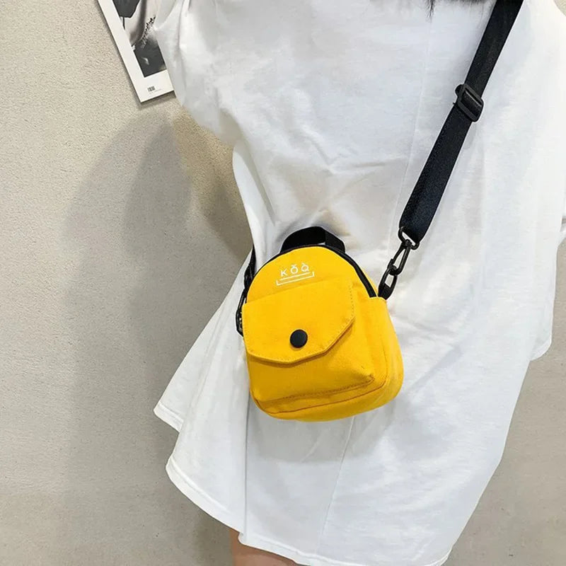 Versatile Small Canvas Fabric Solid Color Handbag Casual Cross Body Shoulder Bag with Detachable Shoulder Strap for Kids Bags