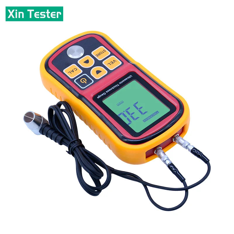 Xin Tester Digital Ultrasonic Thickness Gauge Tester LCD Display Metal Glass 1.2-225mm Sound Velocity Meter 0.1mm Resolution