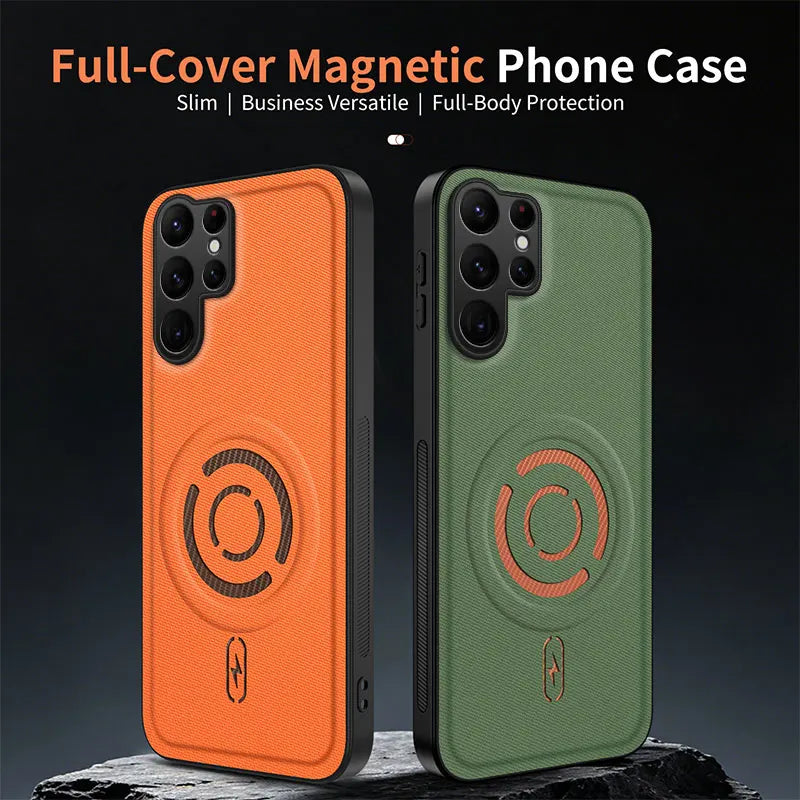 For Magsafe Magnetic Solid Color Soft TPU Frame + PC PU Leather Phone Case For Samsung S26 S24 S25 Ultra Plus FE A57 A56 A55 A54