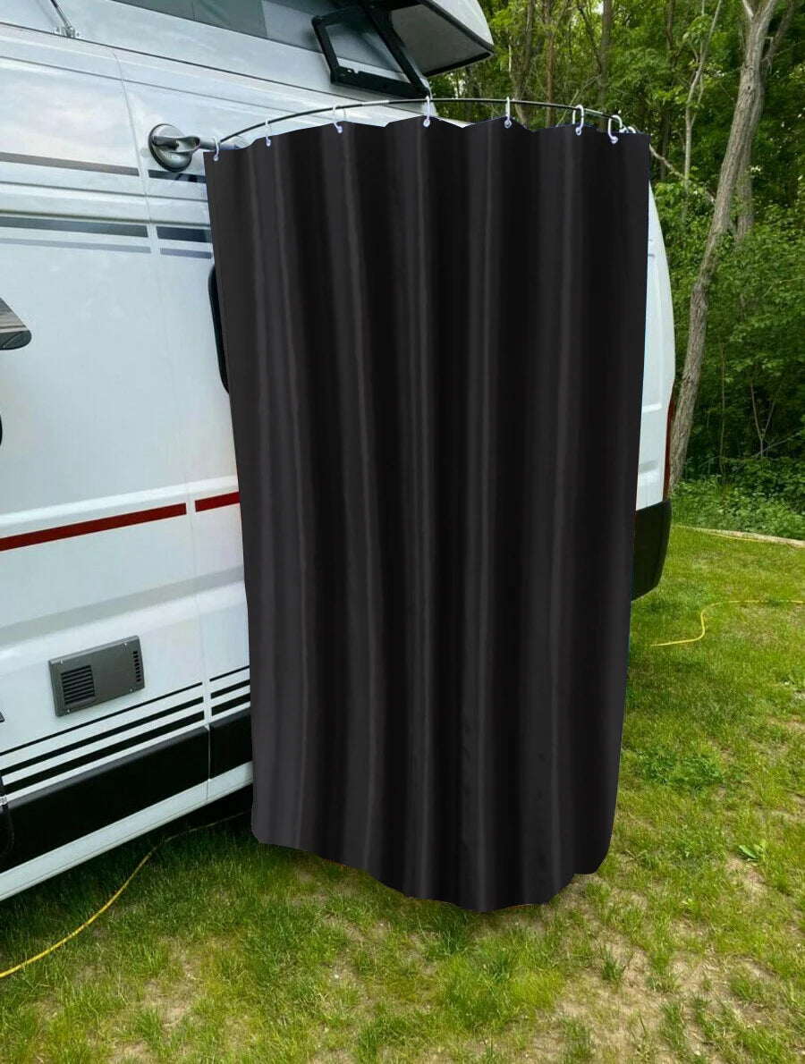 A Set RV Black Shower Curtains Waterproof Fabric Bath Curtains Durable RV And Camper Van Bathing Cover With Hook Rod Bag