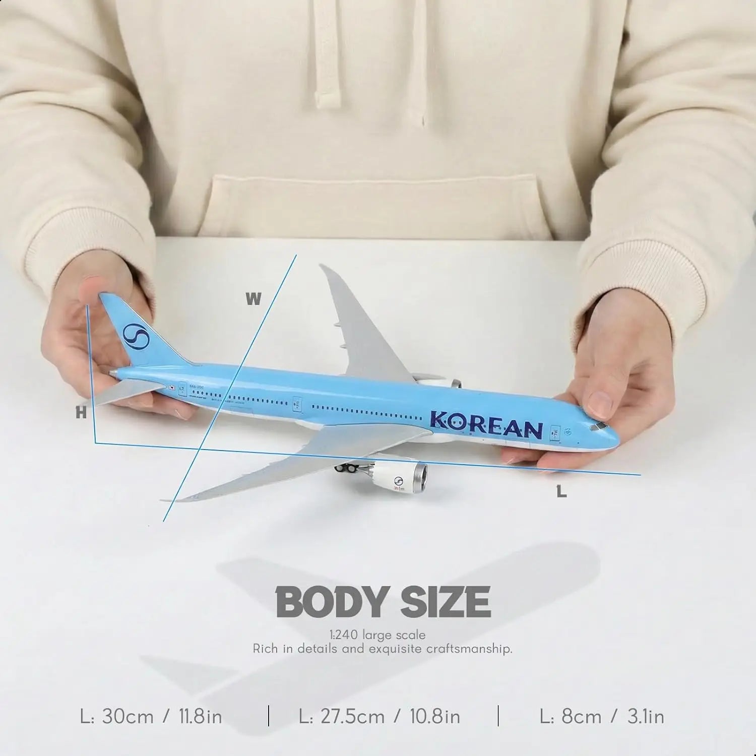 30cm B787 Korean Air Airplane Model Resin Replica Miniature Plane Model Child Toy Plane Boys Gift Adults Fun