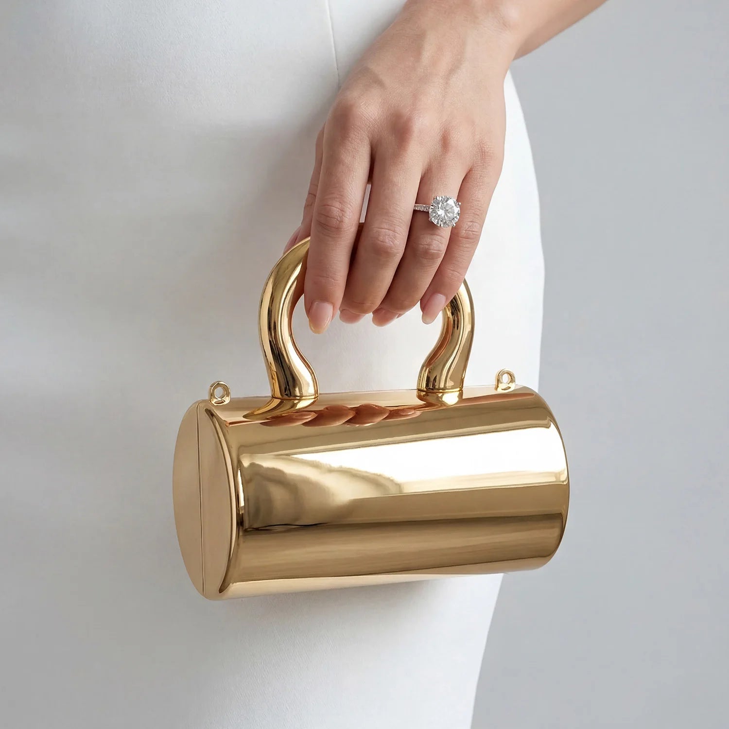 Women's stylish mini clutch bag made of gold cylindrical acrylic with a chain strap suitable for parties weddings and banquets