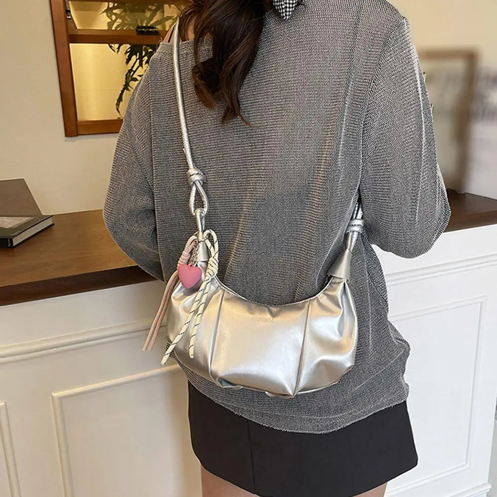 2026 New Elegant Dumpling Shape Shoulder Bag For Women Street Trend PU Material Zipper Opening Crossbody Purse Bag