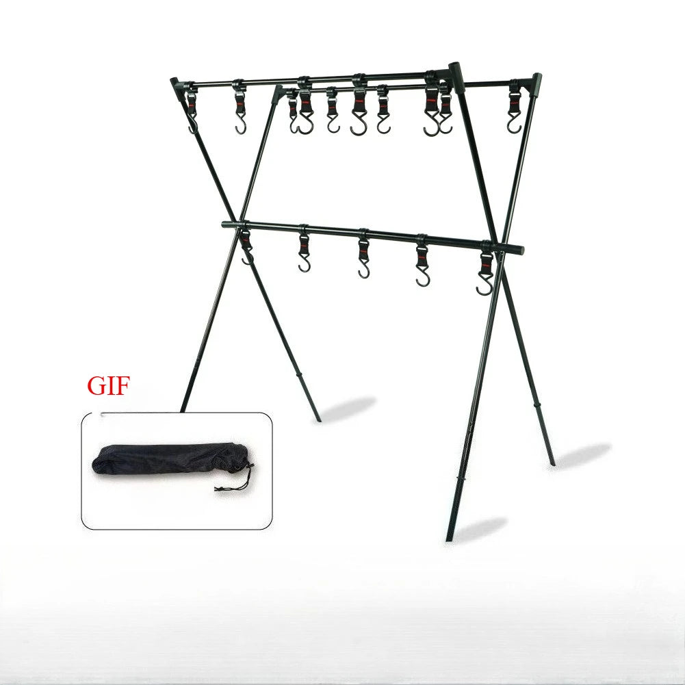 Camping Shelf Aluminum Alloy Organizer Folding Rack Lightweight Travel Hanging Rack Fishing Hiking Camping Storage Rack