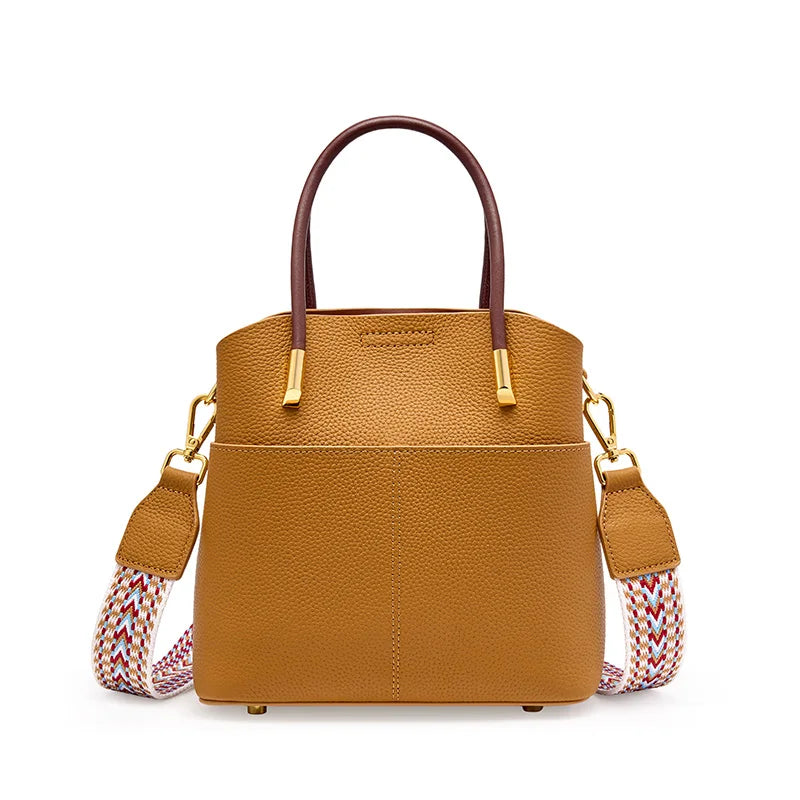Zency Genuine Leather Top Quality Bucket Bag for Women Versatile Handbag Leather Tote Bag Green Crossbody Shopper Bags