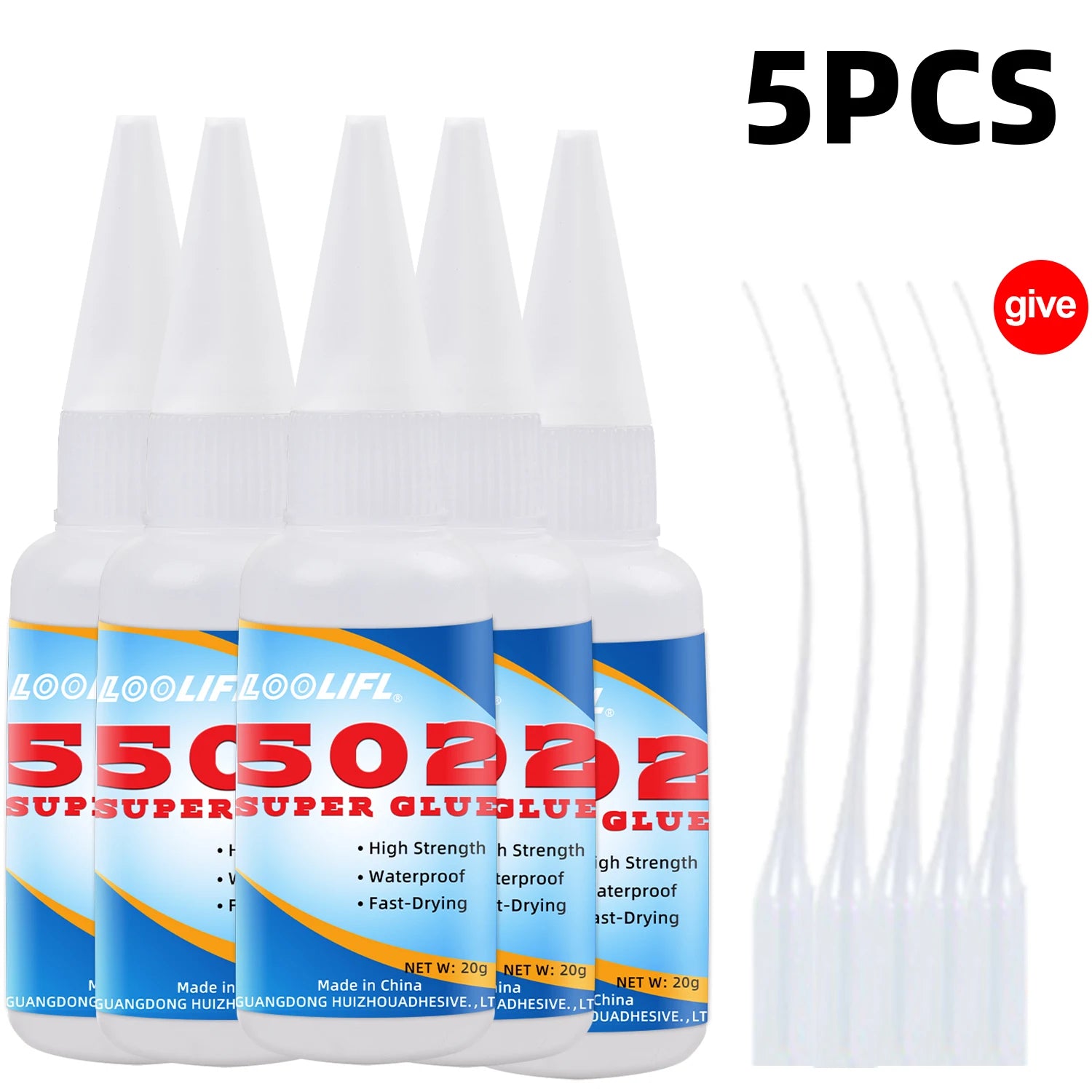 LOOLIFL 1-5pcs 502 Super Glue Instant Quick-drying Cyanoacrylate Adhesive Leather Rubber Wood Metal Strong Bond Liquid Glue Tool