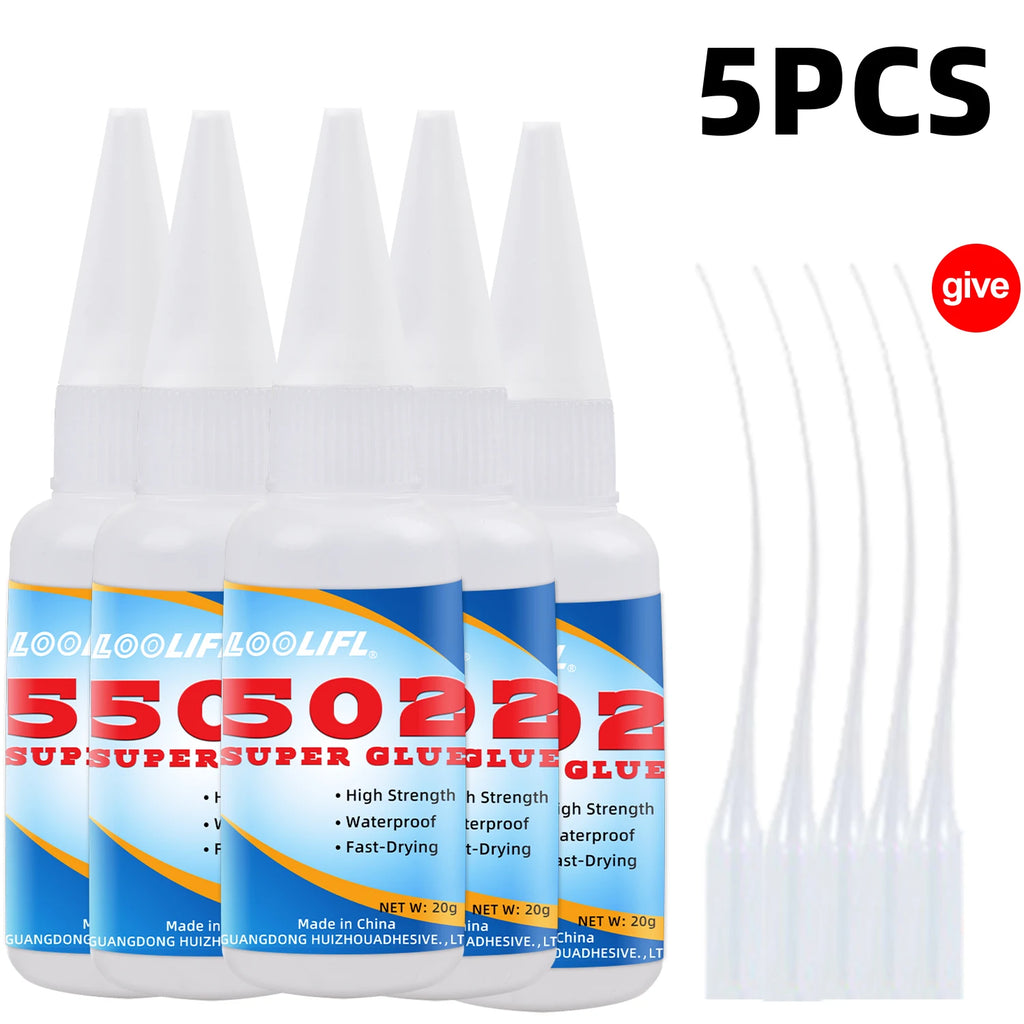 LOOLIFL 1-5pcs 502 Super Glue Instant Quick-drying Cyanoacrylate Adhesive Leather Rubber Wood Metal Strong Bond Liquid Glue Tool