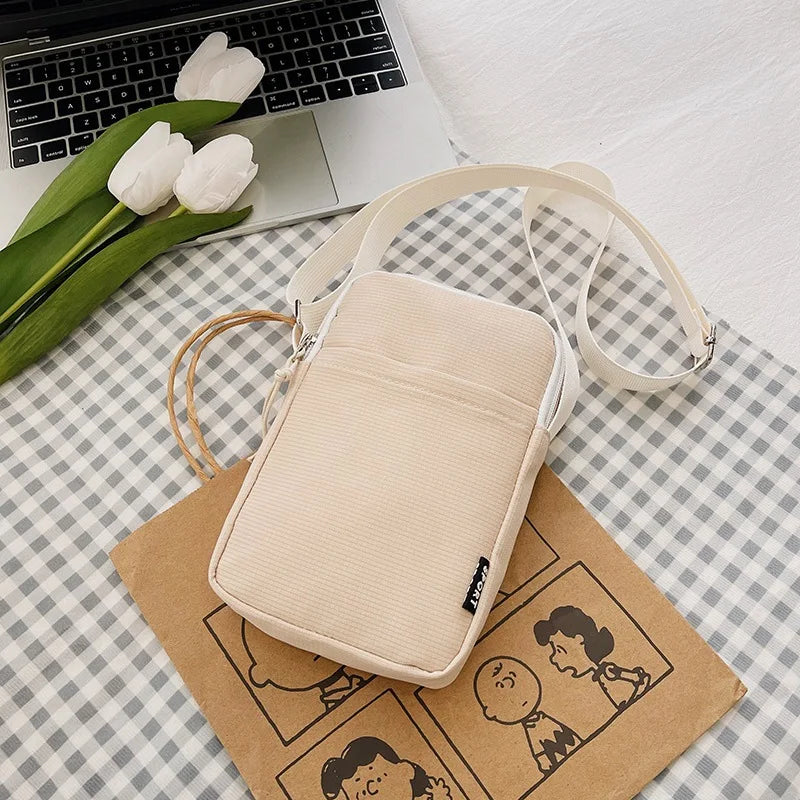 New Fashionable Mini Phone Pouch Square Vertical Tote Bag Simple Shoulder Bag Portable Lightweight Canvas Coin Crossbody Bag