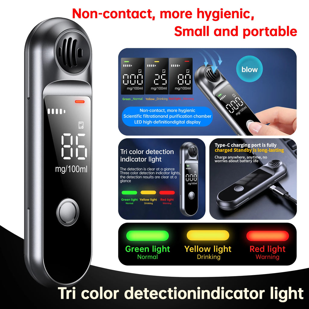 Breathalyzer Portable, Digital Rechargeable Alcohol Detection Testing Tool,Personal Alcohol Tester,,Compact and Exquisite