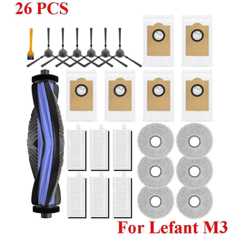 Accessories For ( Lefant M3 / M3 MAX / M3L ) HEPA Filters Robot Vacuum Cleaner Main Side Brush Mop Cloth Pads Dust Bags