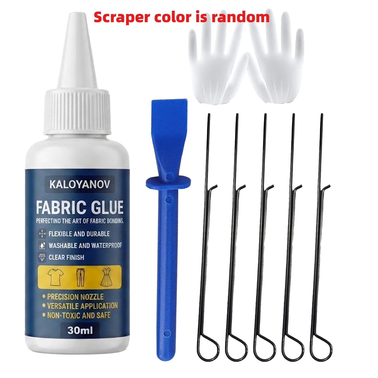 100ml Fabric Glue Set Washable Waterproof Permanent Clear Adhesive with Scraper Clips Gloves for Clothes Denim DIY Repair No Sew