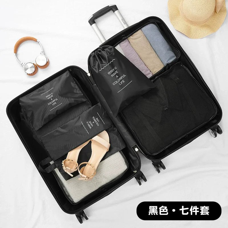 7Pcs Multi-color Travel Packing Cubes Set Luggage Organizer for Clothes Shoes Cosmetics - Space Saving for Home & Hotel Use
