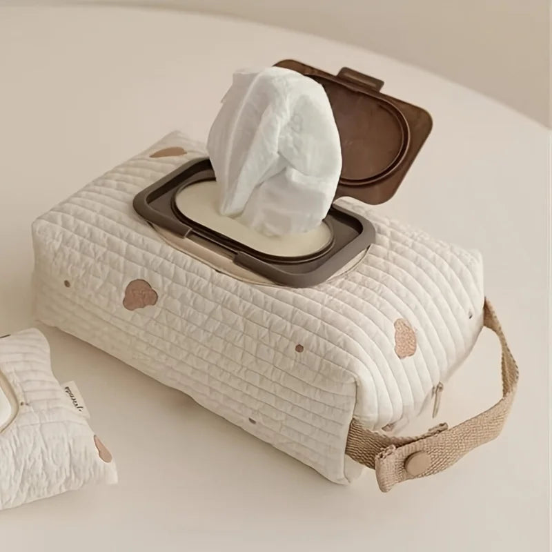 Korean Style Cute Embroidery Car Tissue Box Large Capacity Pull Paper Set Tissue Bag Stroller Tissue Hanging Bag
