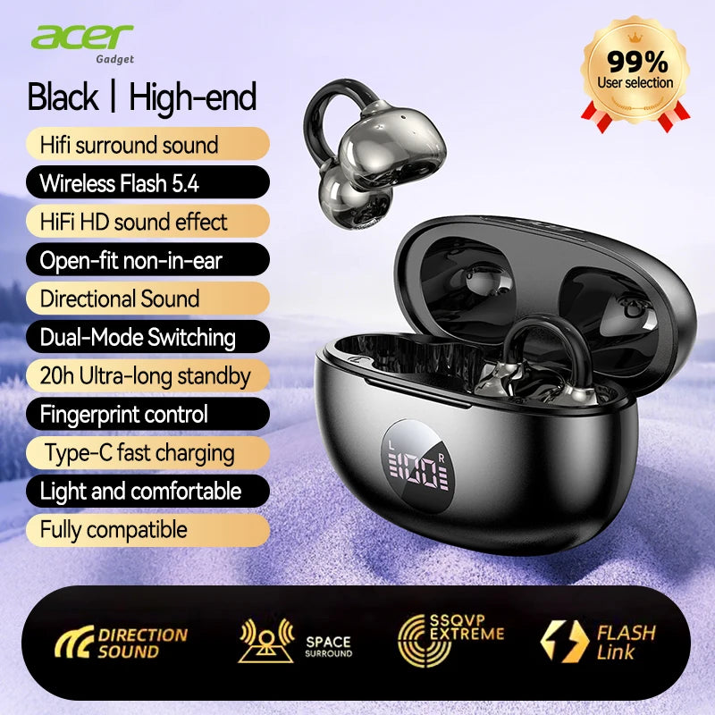 Original Acer OHR577 Open Ear Clip Earbuds Bluetooth5.4 Lossless Sound Flash Link Anti-interference Sports Wireless Headphones